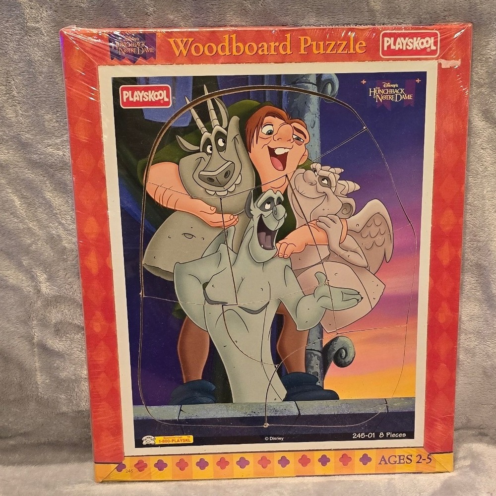 Vintage Playskool Disney Hunchback of Notre Dame Woodboard Puzzle 8 Piece 245-01